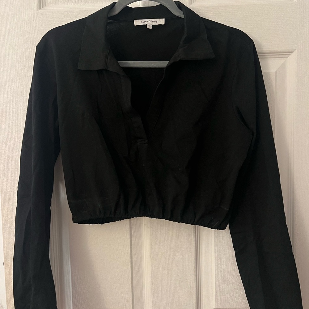 Glassons Black Collared Long Sleeve Blouse